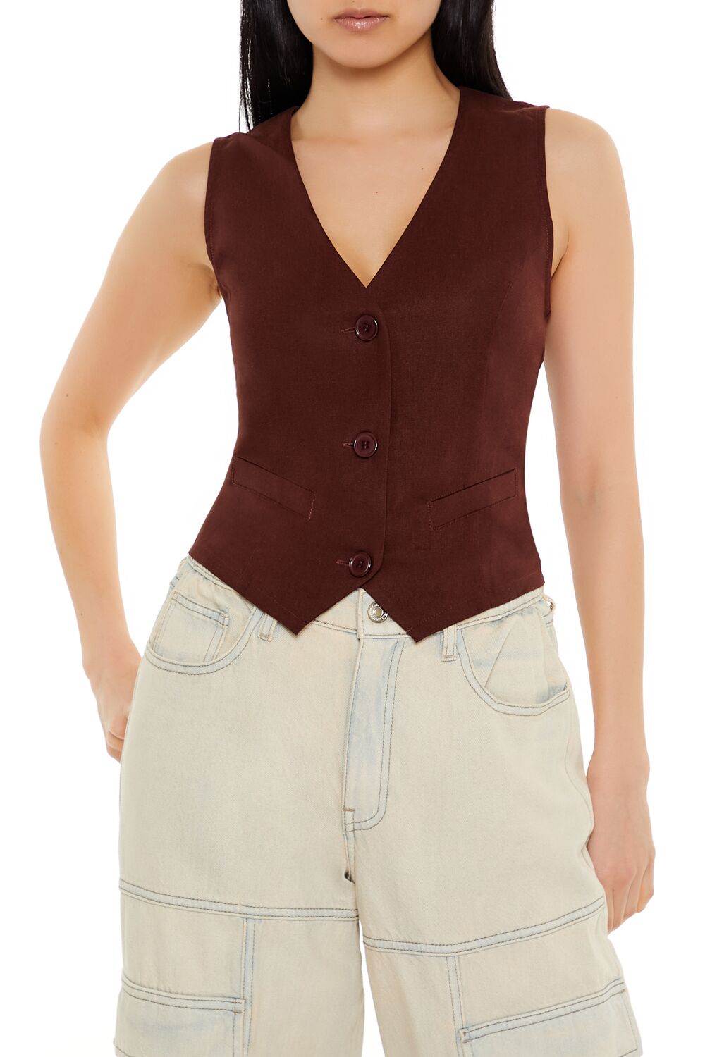 V-Neck Cropped Hem Vest-Feelings Star