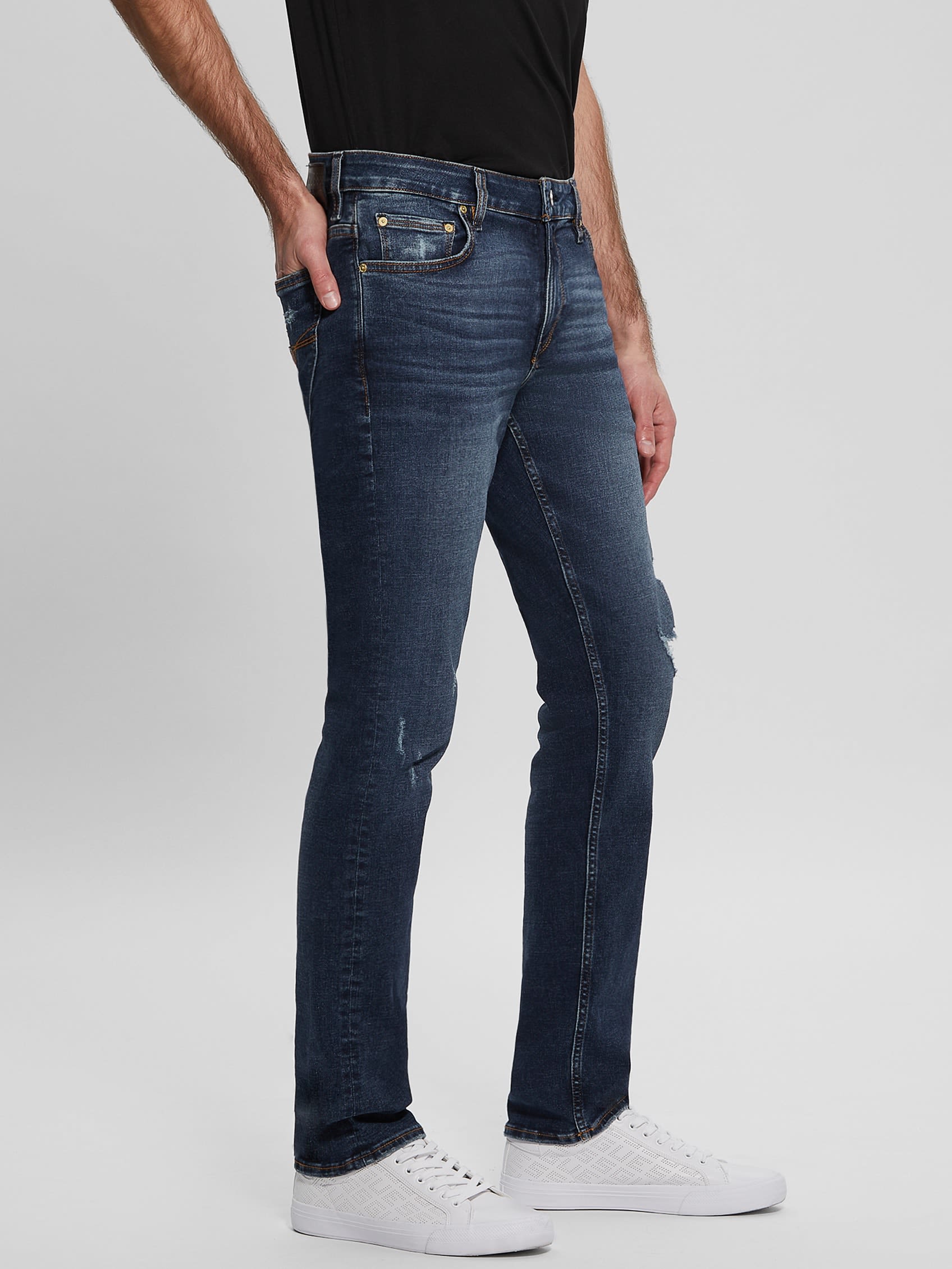 Men's Eco Distressed Tapered Jeans-Feelings Star