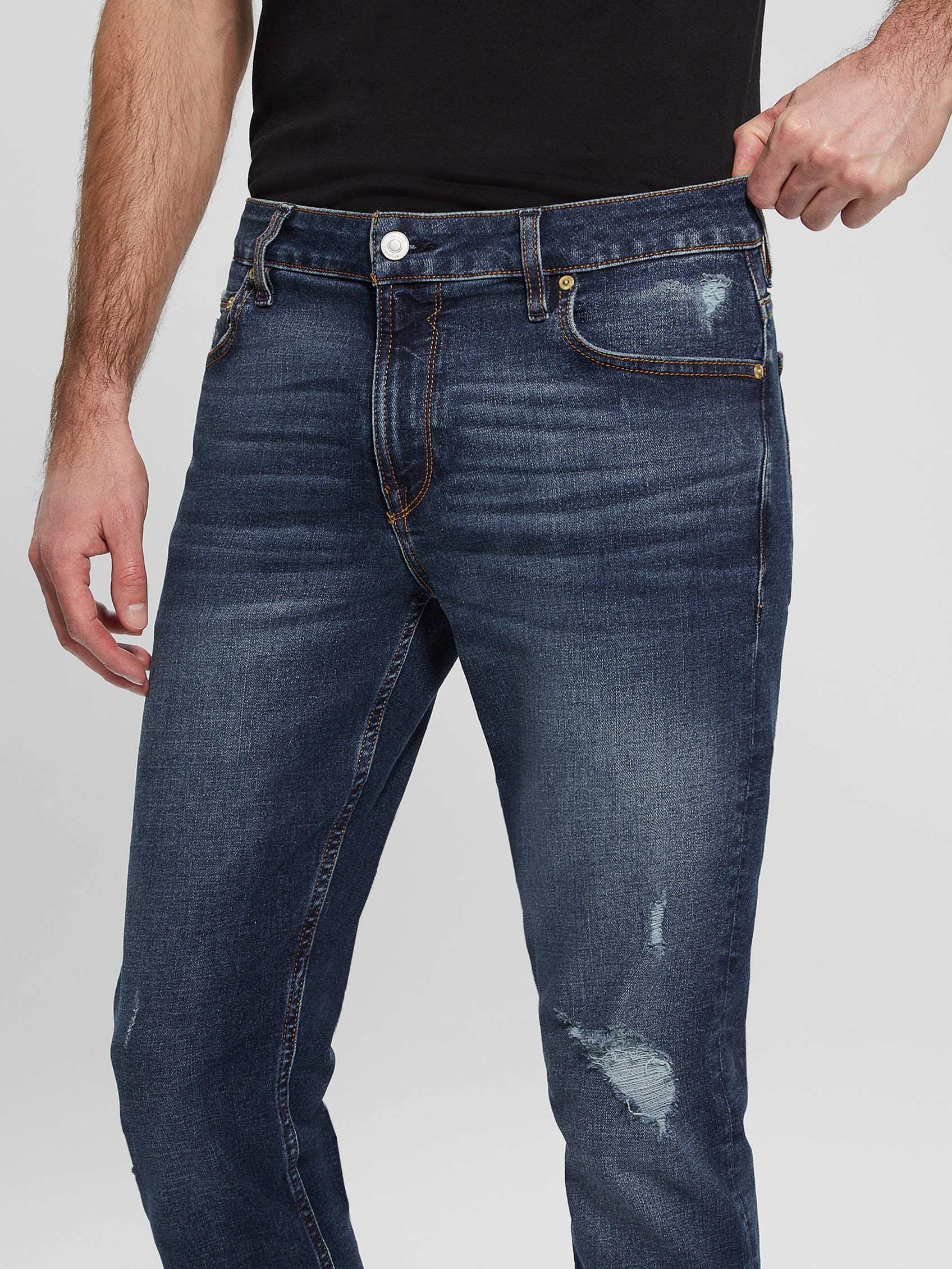 Men's Eco Distressed Tapered Jeans-Feelings Star