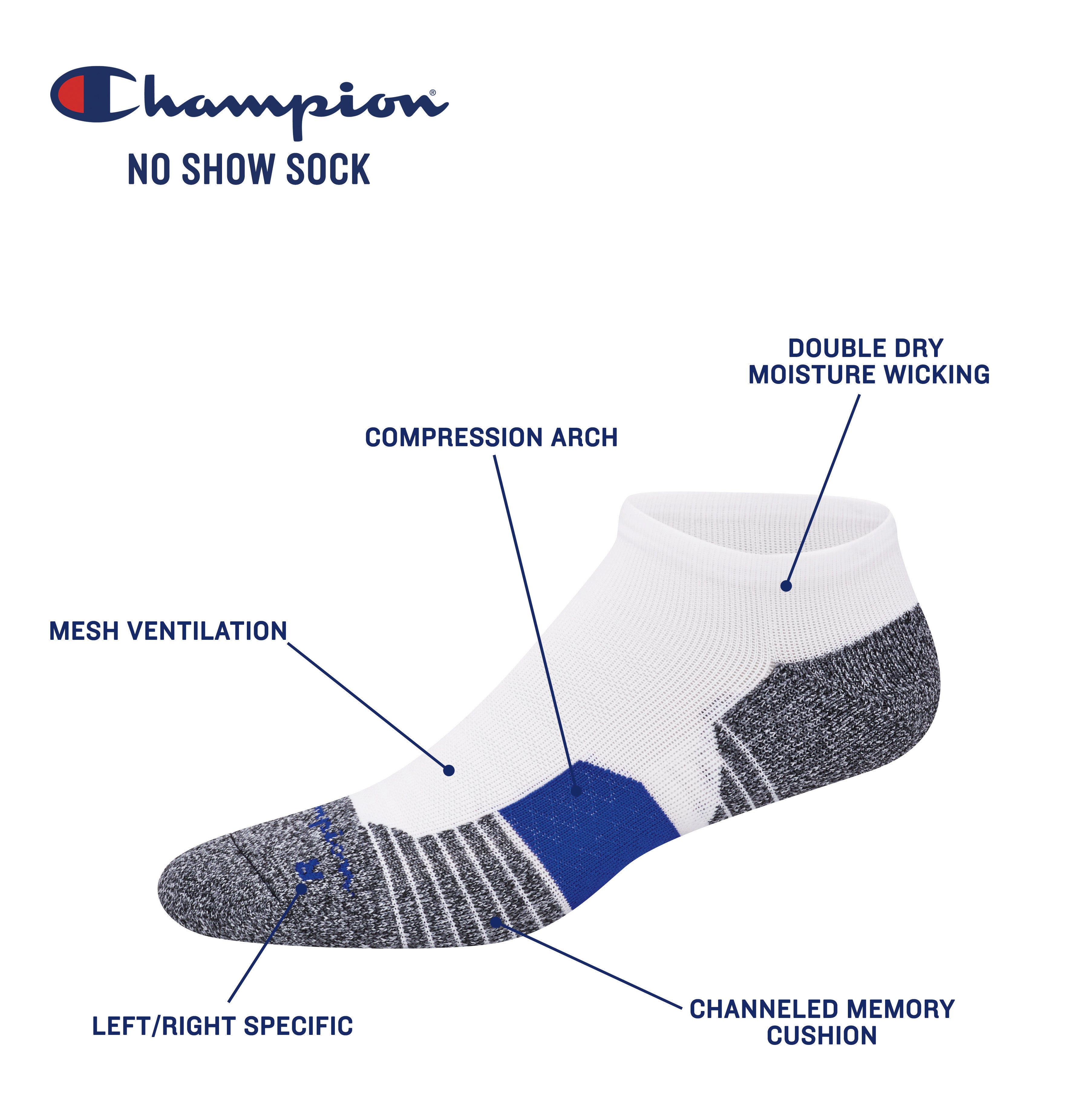 Champion Men's Sport 3 Pack No Show Socks-Feelings Star