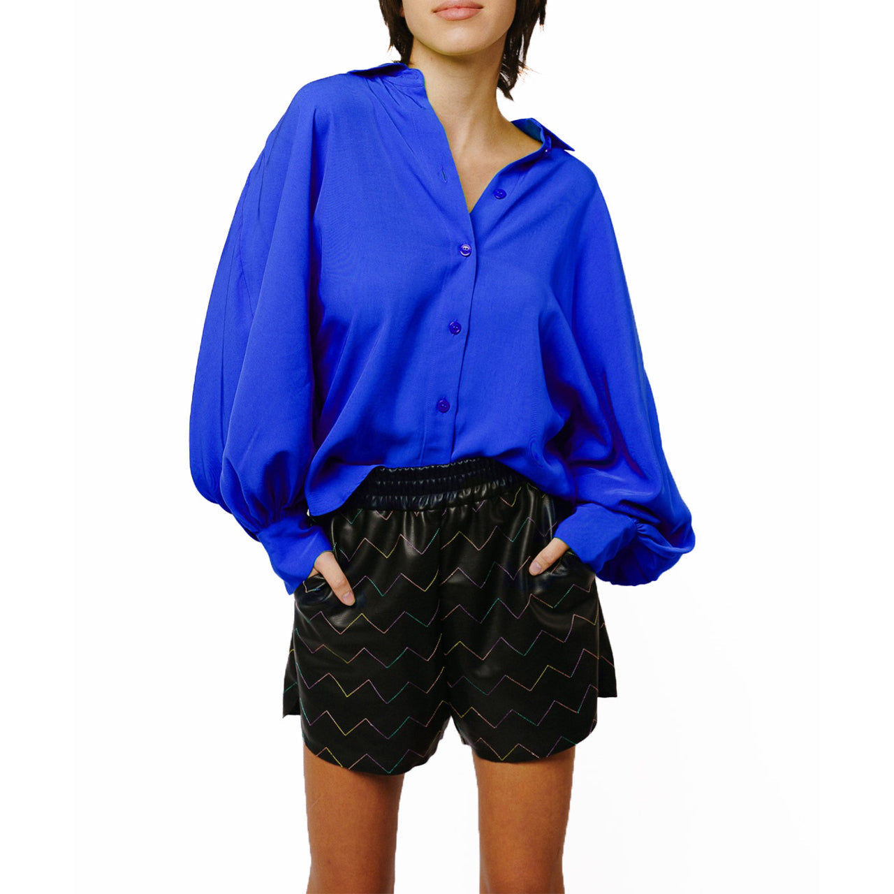 Amira Oversized Button Down Satin Top-Feelings Star