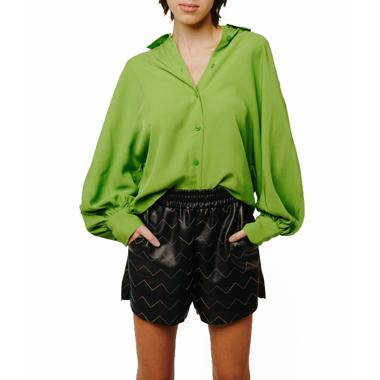 Amira Oversized Button Down Satin Top-Feelings Star