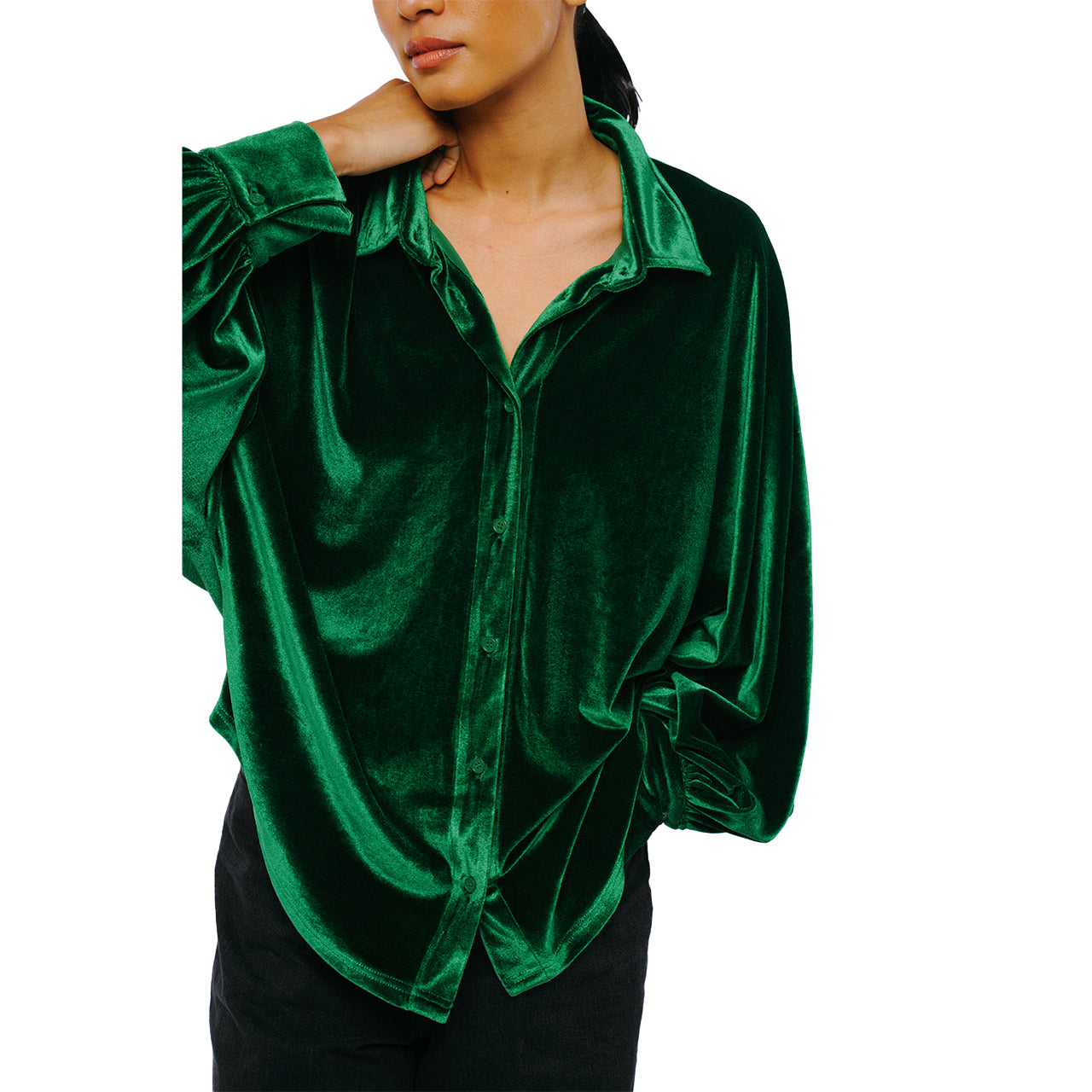Amira Oversized Button Down Velvet Top-Feelings Star
