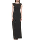 Cap Sleeve Boat Shape Illusion Neck Gown W/ Side Slit Black Gold-Feelings Star
