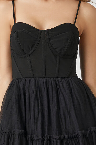 Tulle Ruffled Bustier Midi Dress-Feelings Star