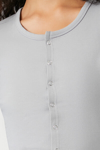 Button-Front Long-Sleeve Top-Feelings Star