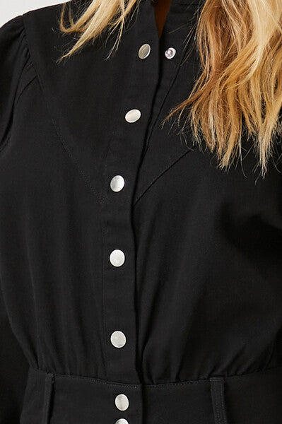 Twill Mock-Neck Mini Dress-Feelings Star