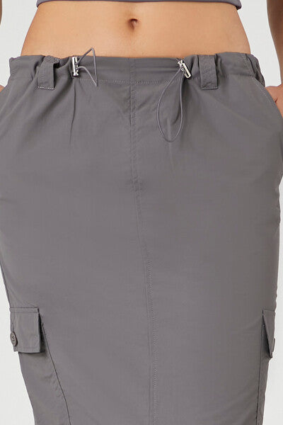 Twill Toggle Drawstring Midi Skirt-Feelings Star