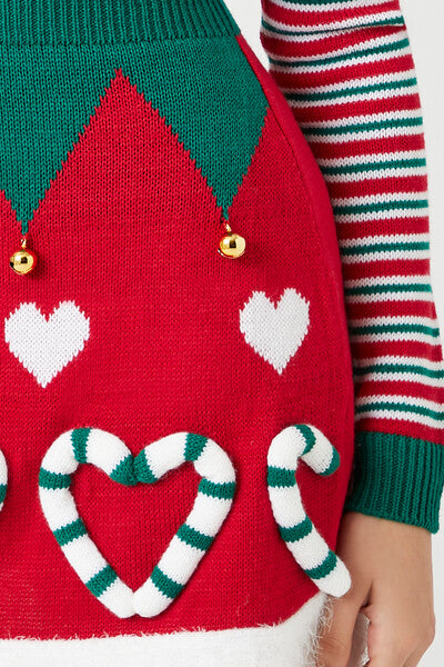 Candy Cane Heart Elf Mini Dress-Feelings Star