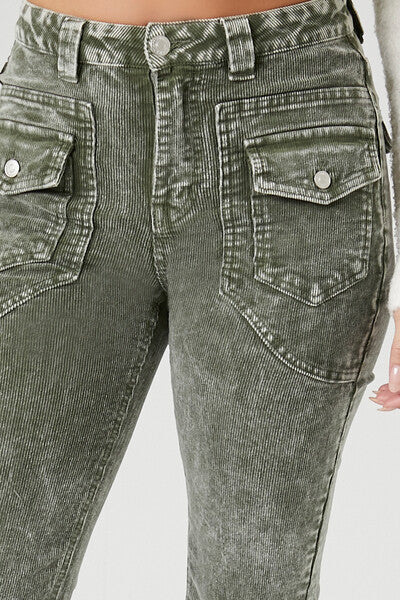 Acid Wash Corduroy Cargo Pants-Feelings Star