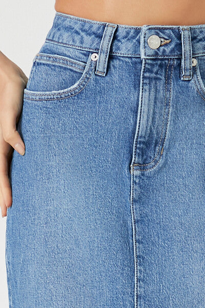 Stone Wash Slit Denim Maxi Skirt-Feelings Star