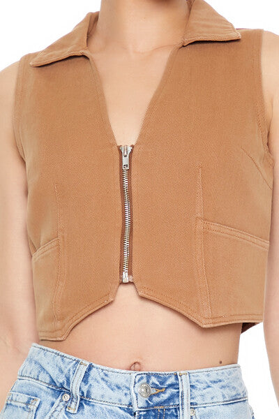 Twill Zip-Up Crop Top-Feelings Star