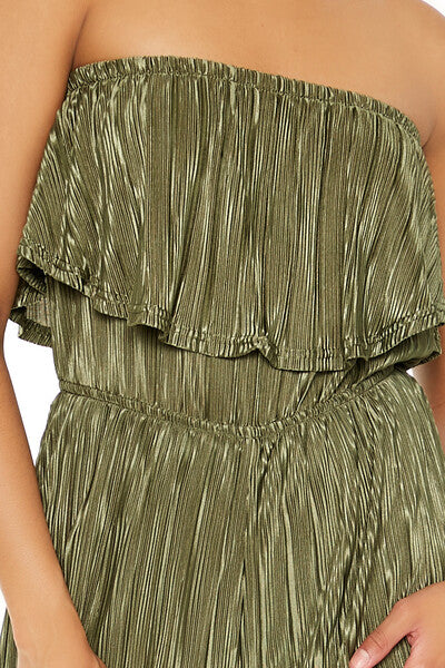 Strapless Plisse Flounce Jumpsuit-Feelings Star