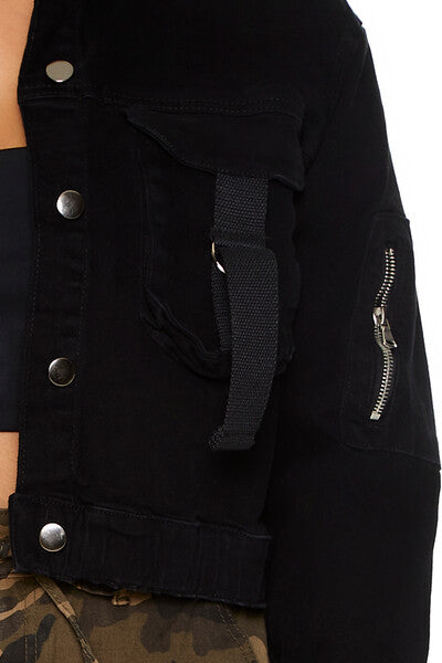 Plus Size Cargo Trucker Jacket-Feelings Star