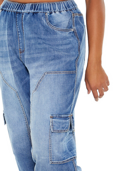 Plus Size Denim Cargo Joggers-Feelings Star