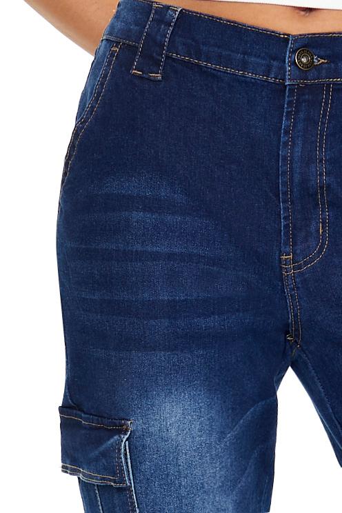 Stone Wash Denim Cargo Joggers-Feelings Star