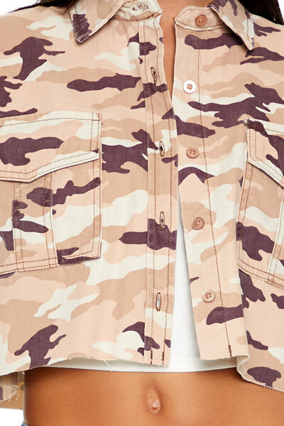 Camo Print Twill Shirt-Feelings Star