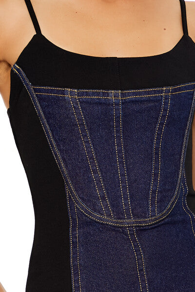 Denim Corset Combo Mini Dress