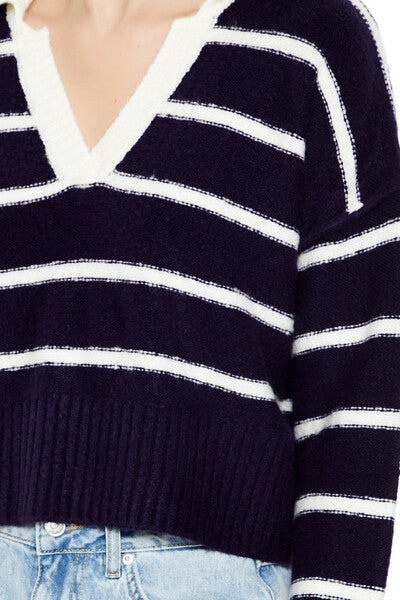 Striped V-Neck Sweater-Feelings Star