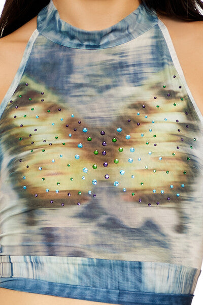 Butterfly Rhinestone Halter Top-Feelings Star