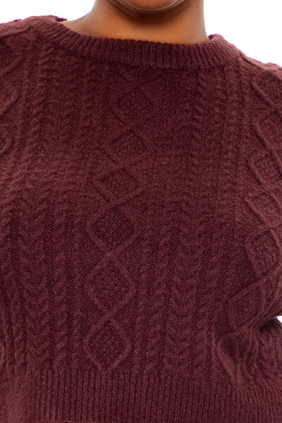 Plus Size Cropped Cable Knit Sweater-Feelings Star