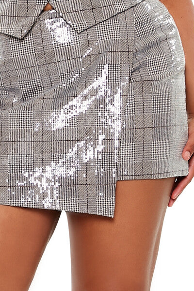 Plus Size Sequin Plaid Mini Skort-Feelings Star