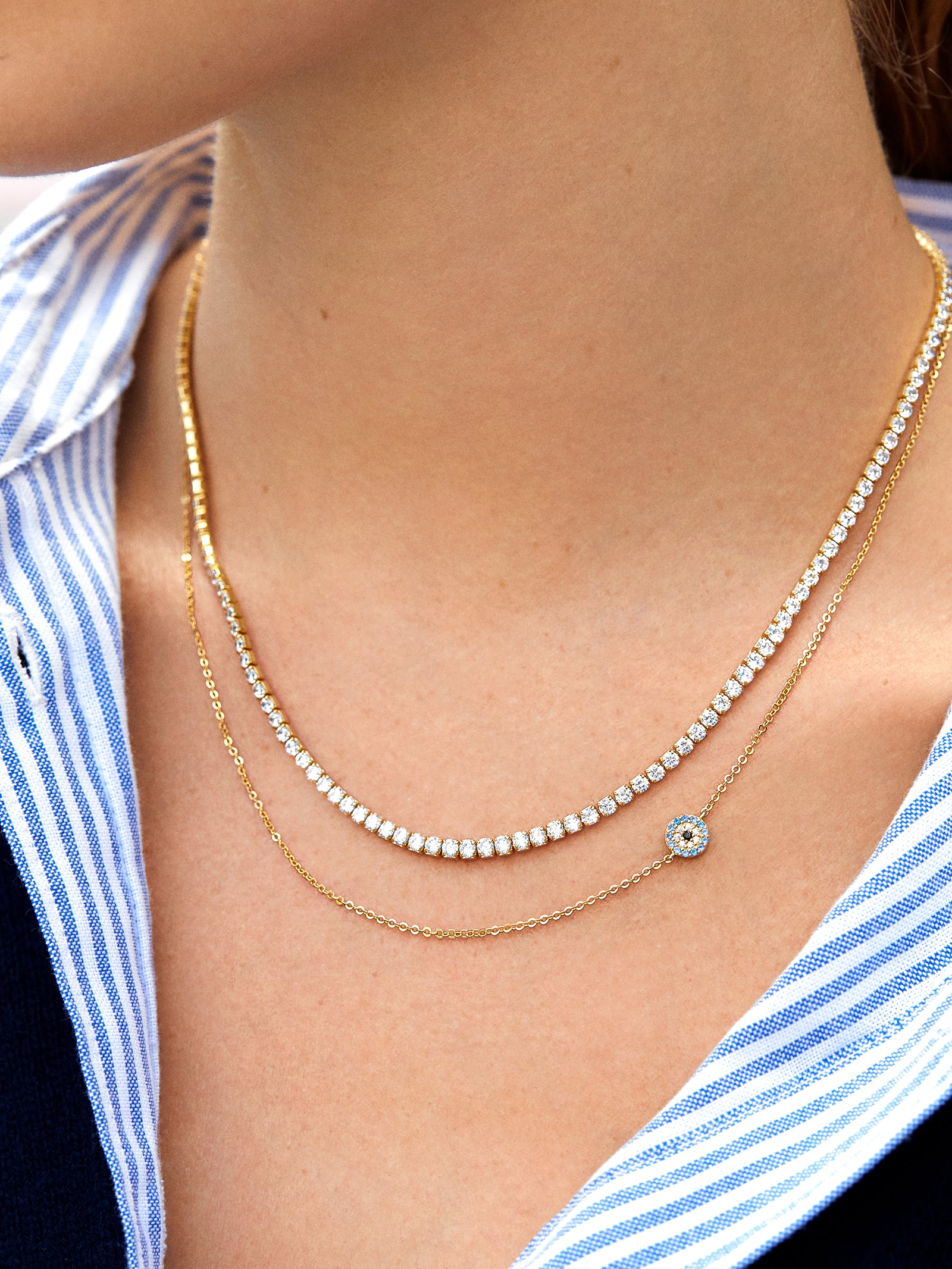 18K Gold Asymmetrical Evil Eye Necklace - Evil Eye-Blues Comming