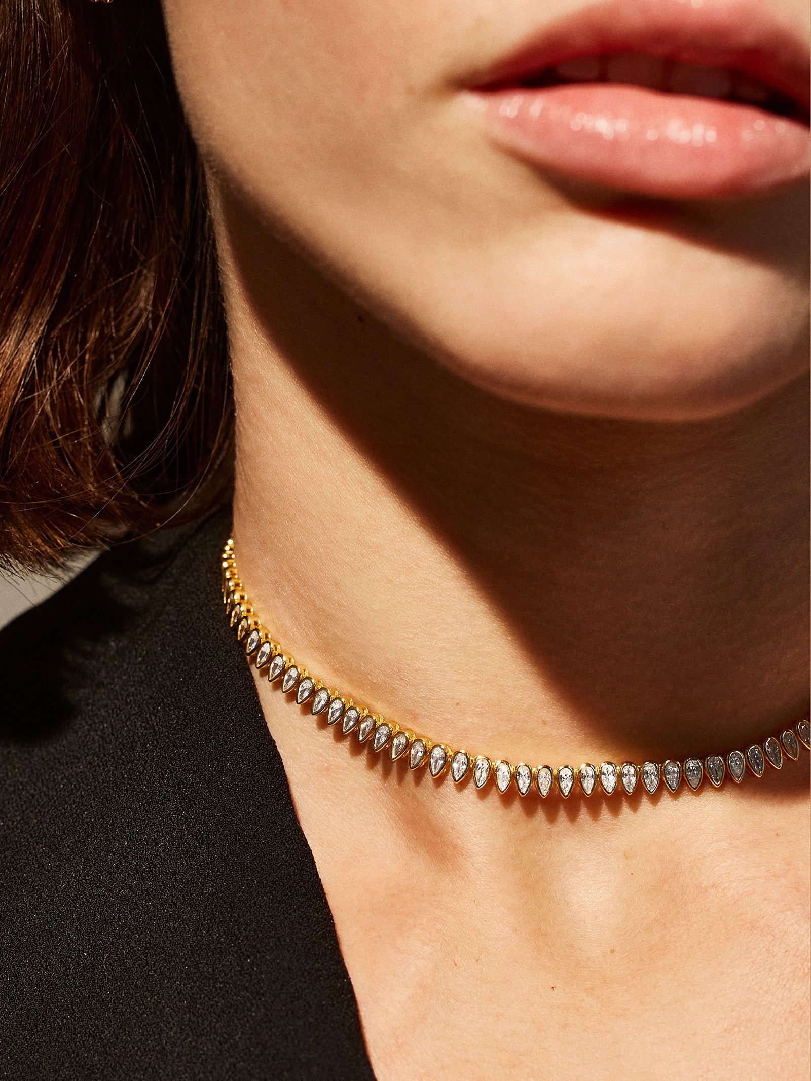 Julia 18K Gold Adjustable Tennis Necklace - Gold/Pavé-Blues Comming