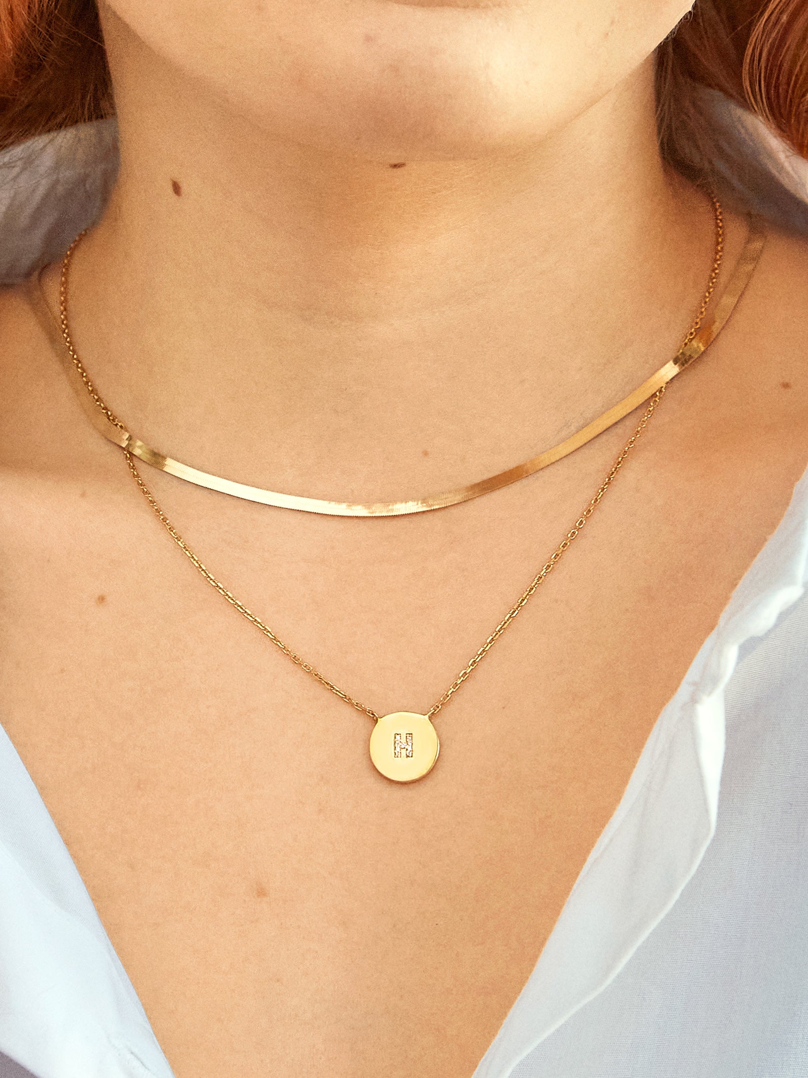 Disc 18K Gold Custom Initial Necklace - Gold/Pavé-Blues Comming