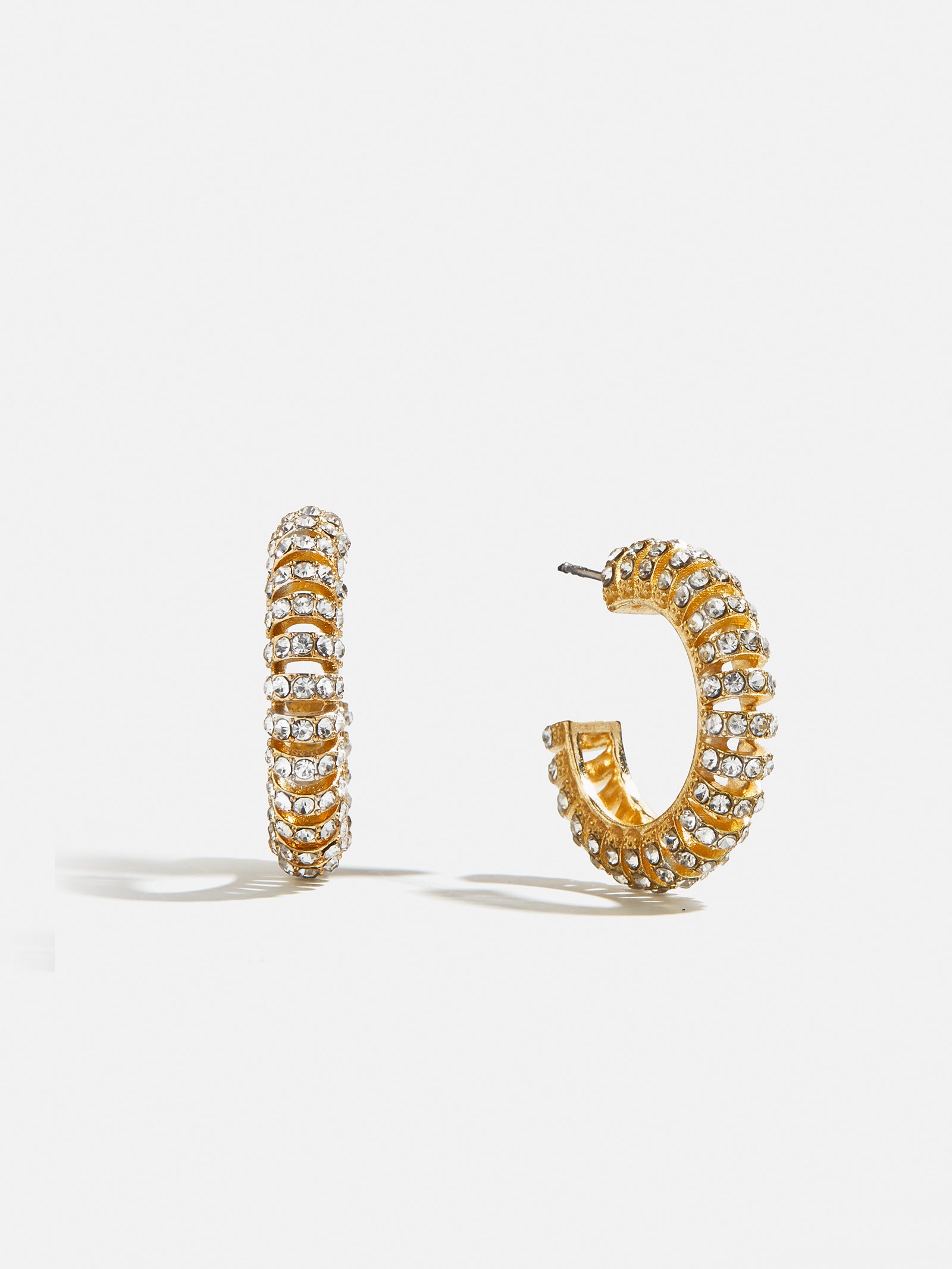 Gold and Crystal Tube Hoop Earrings - Gold/Pavé-Blues Comming