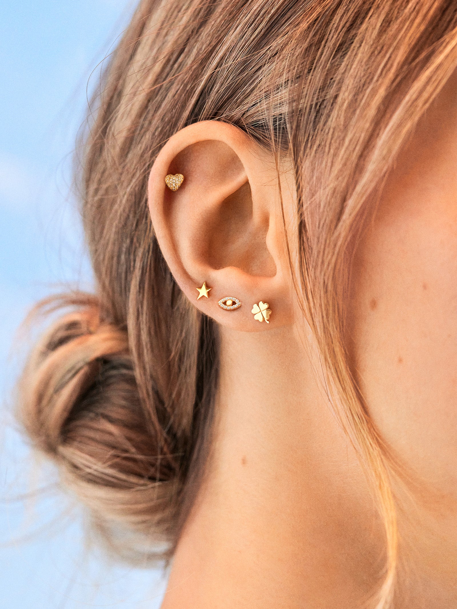 14K Gold Celestial Delicate Stud - Star-Blues Comming