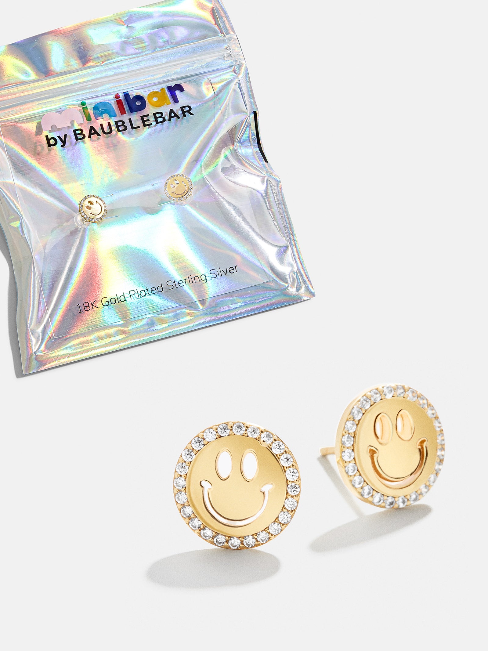 All Smiles 18K Gold Kids' Earrings - Pavé Smiley-Blues Comming
