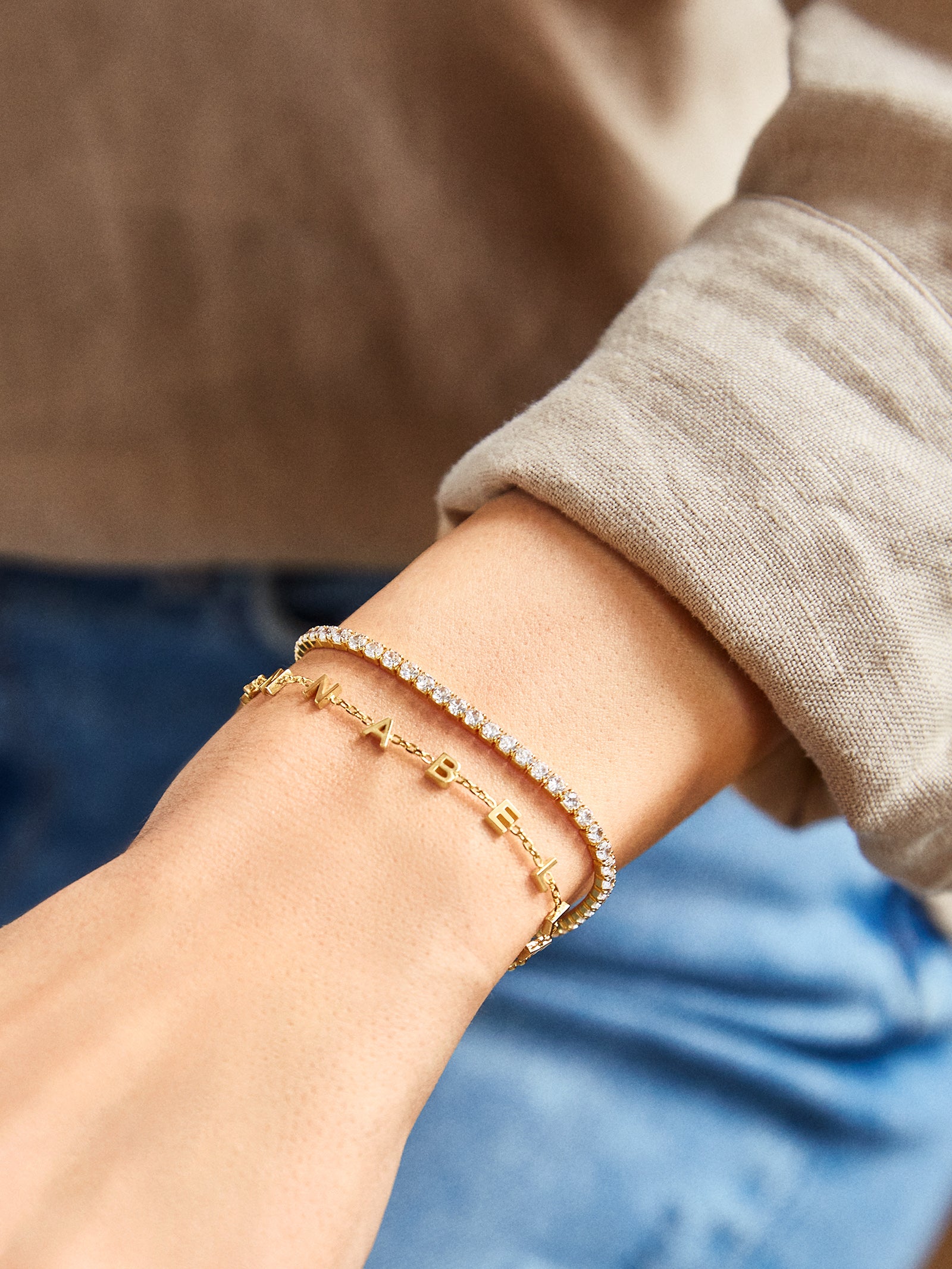 Mini 18K Gold Custom Spaced Letter Name Bracelet - 18K Gold-Blues Comming