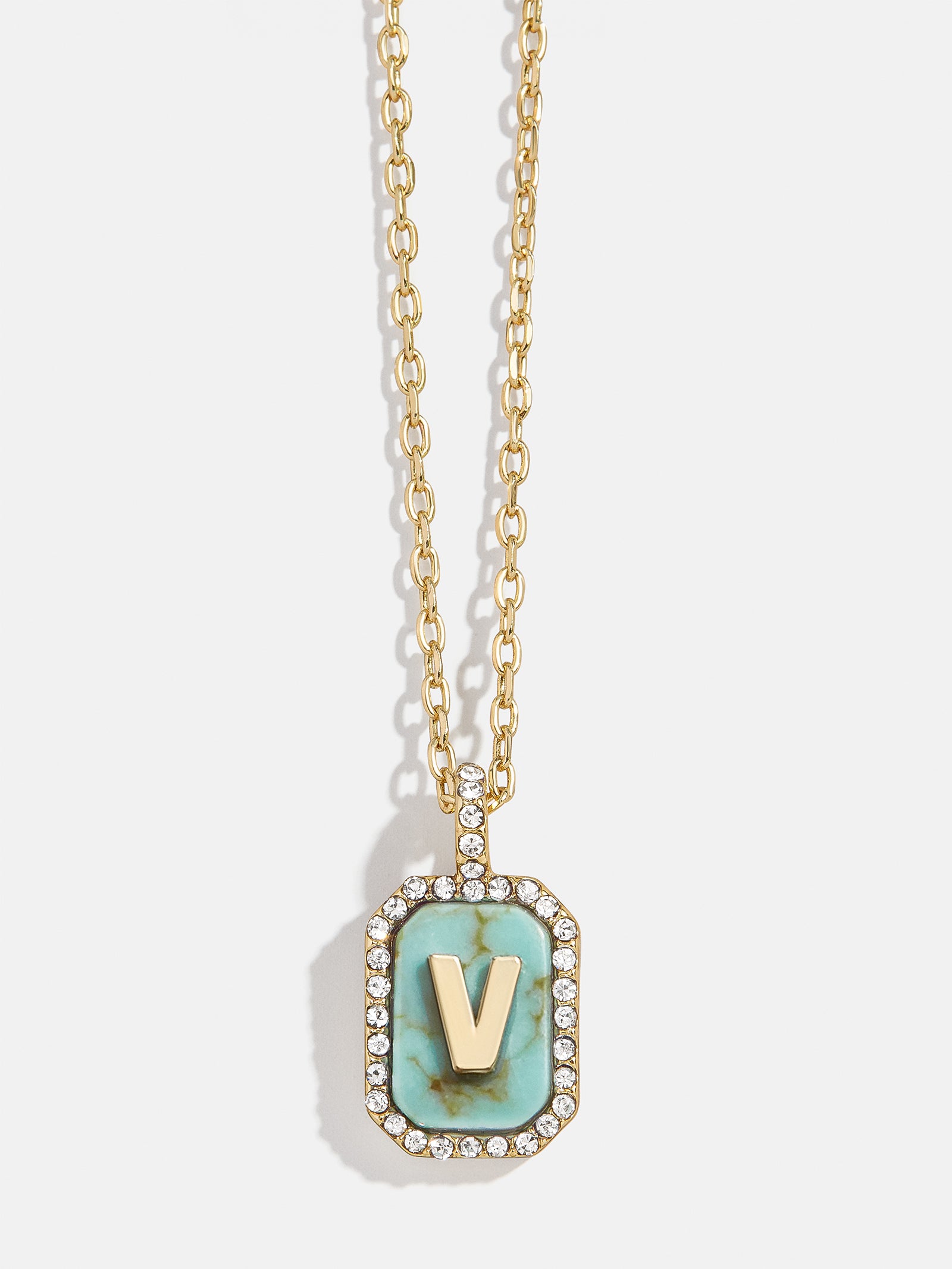 Gold & Turquoise Initial Necklace - Turquoise Stone-Blues Comming