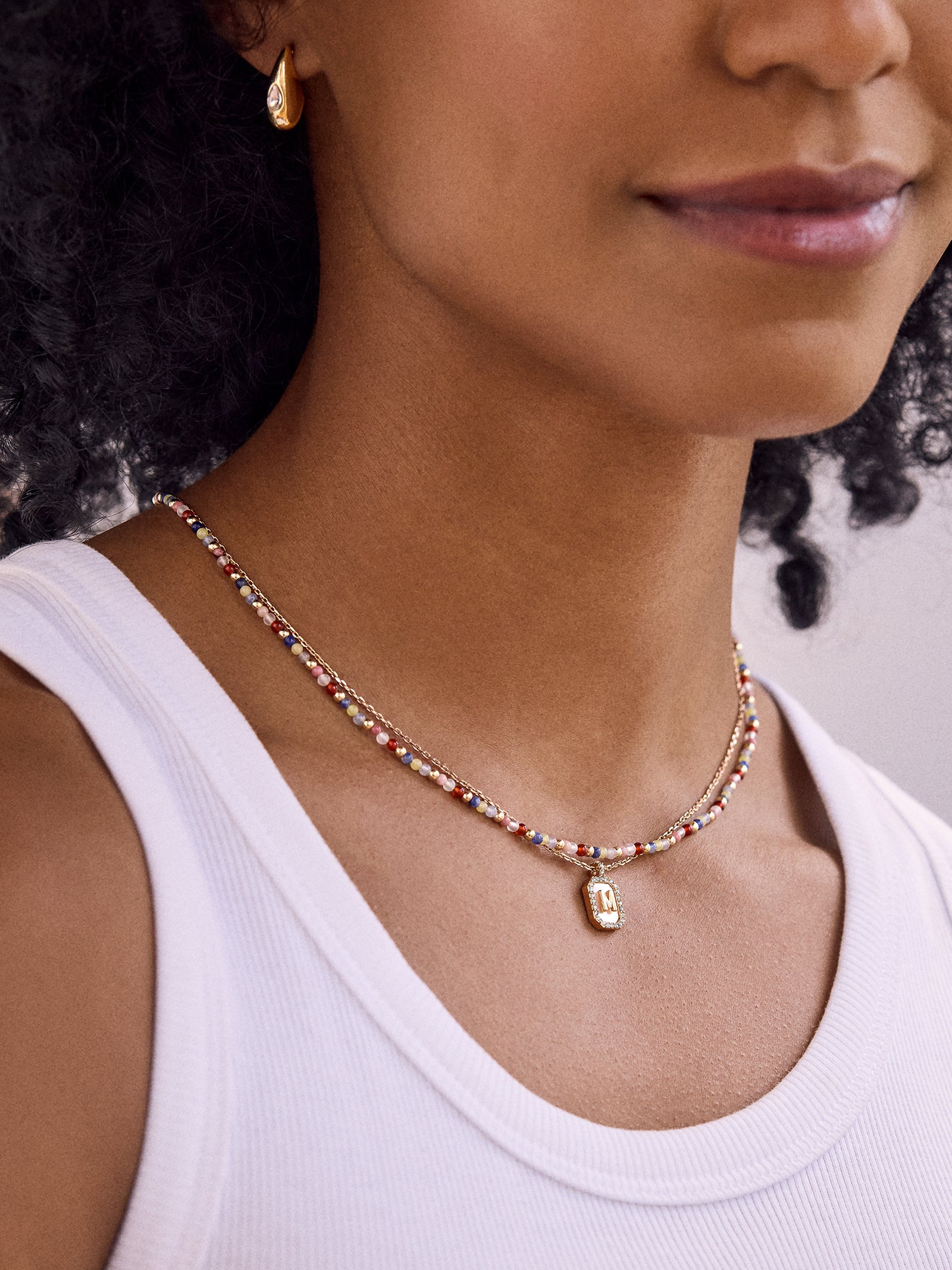 Gold & Mother of Pearl Initial Necklace - Mother Of Pearl-Blues Comming