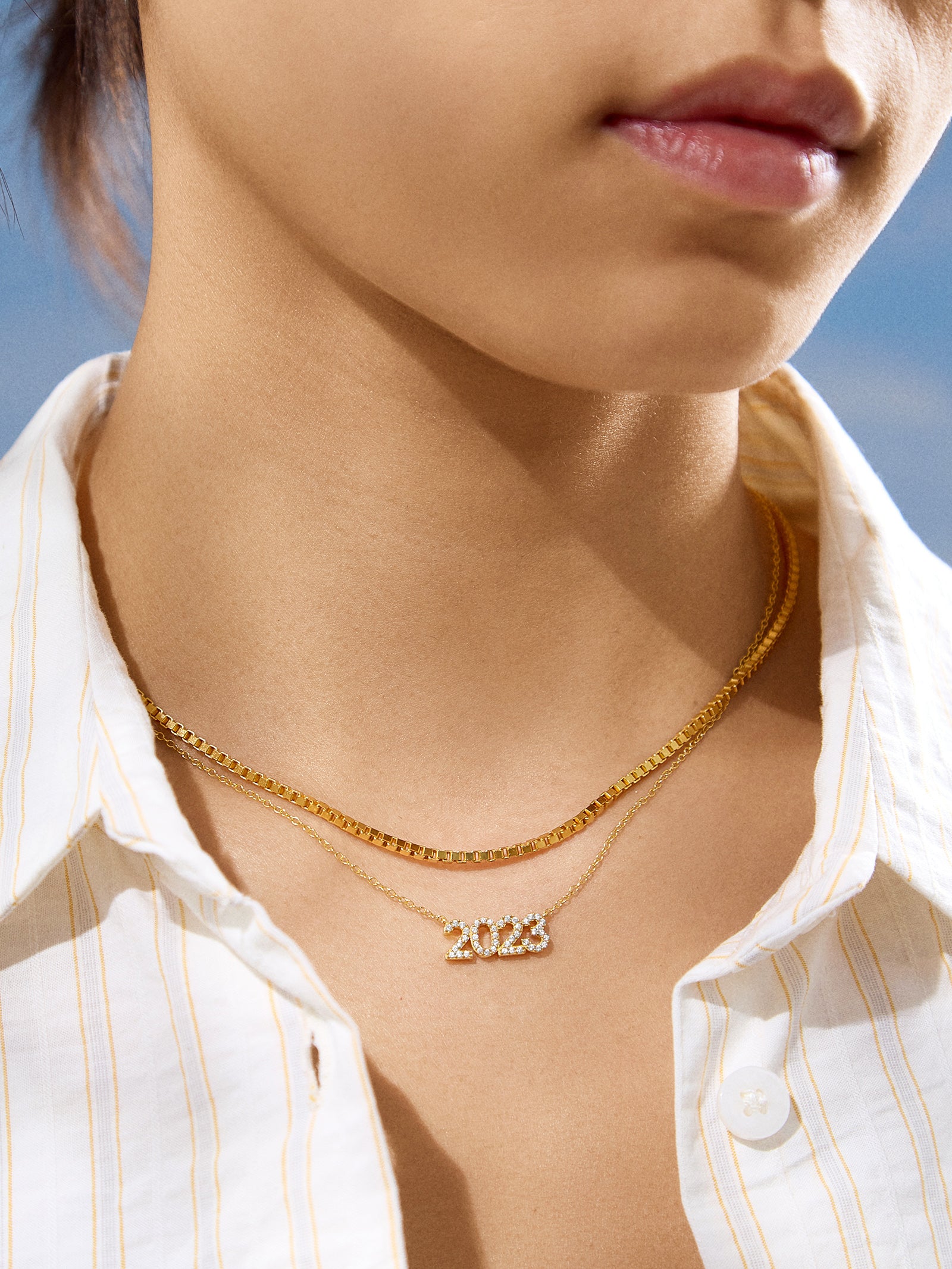 18K Gold Block Font Custom Number Necklace - Block Font Numbers-Blues Comming