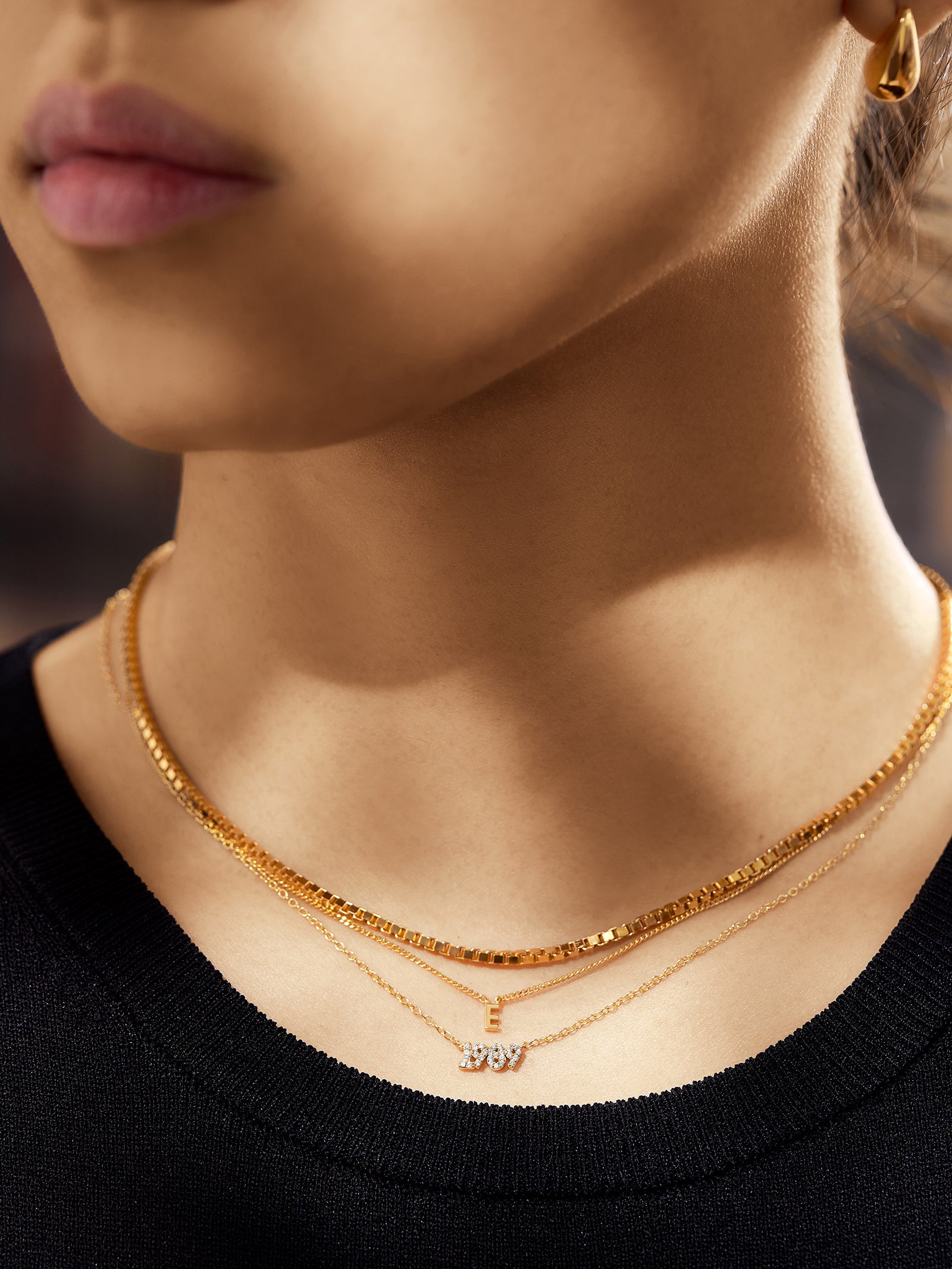 18K Gold Block Font Custom Number Necklace - Block Font Numbers-Blues Comming