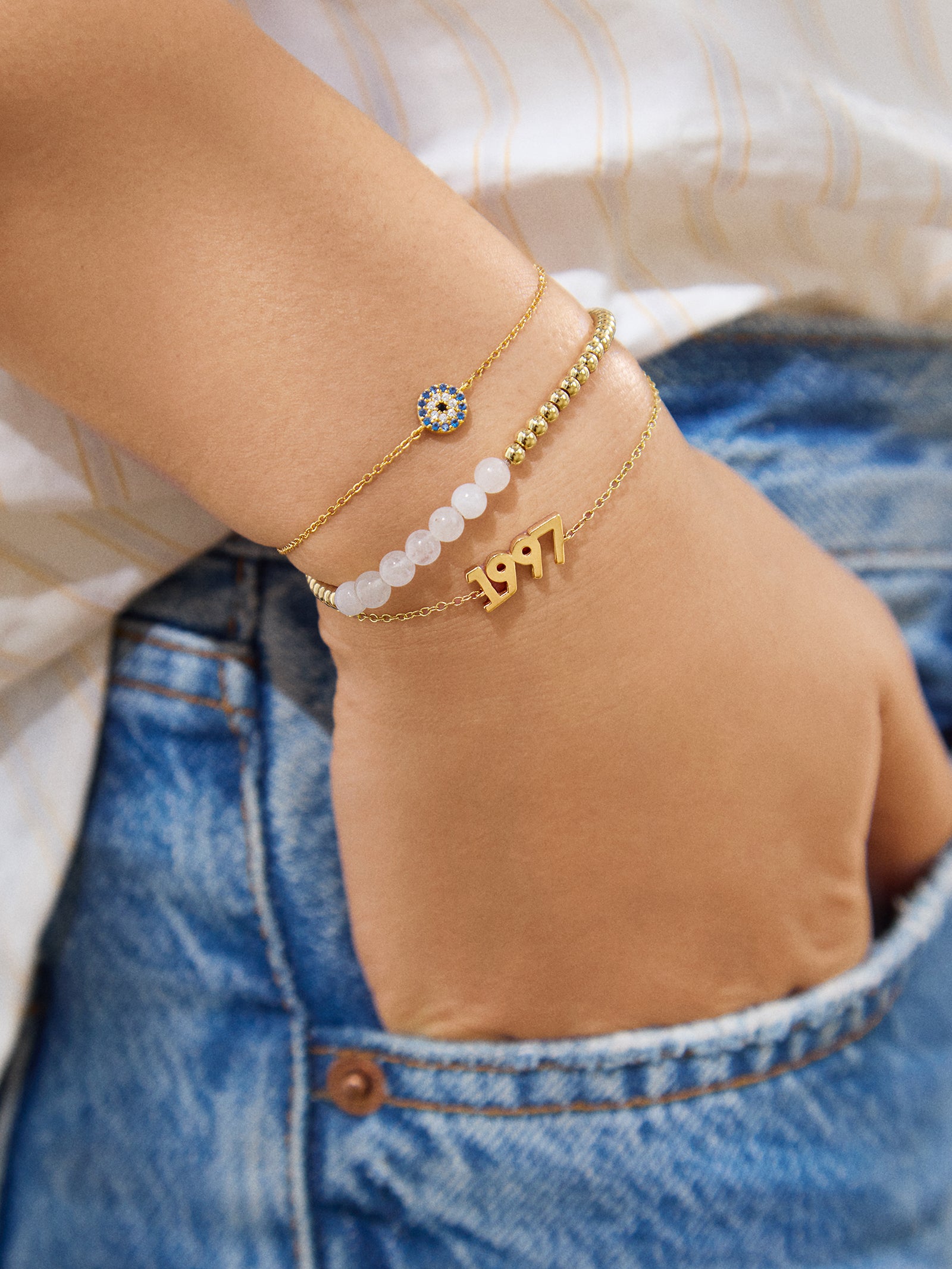 18K Gold Block Font Custom Number Bracelet - Block Font Numbers-Blues Comming