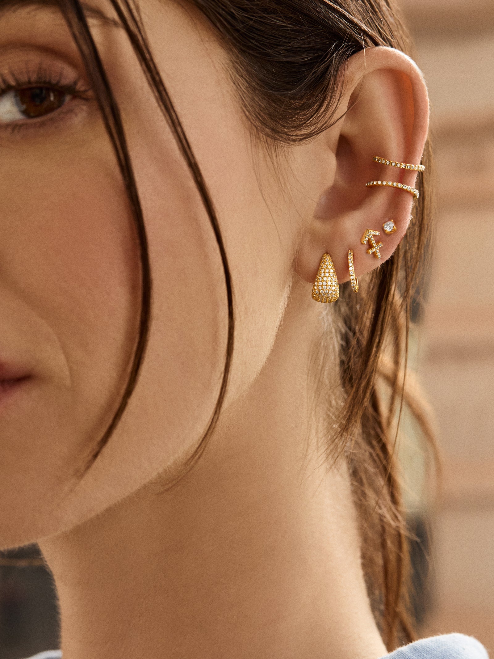 18K Gold Zodiac Earrings - 18K Gold. Pavé Cubic Zirconia Stones-Blues Comming