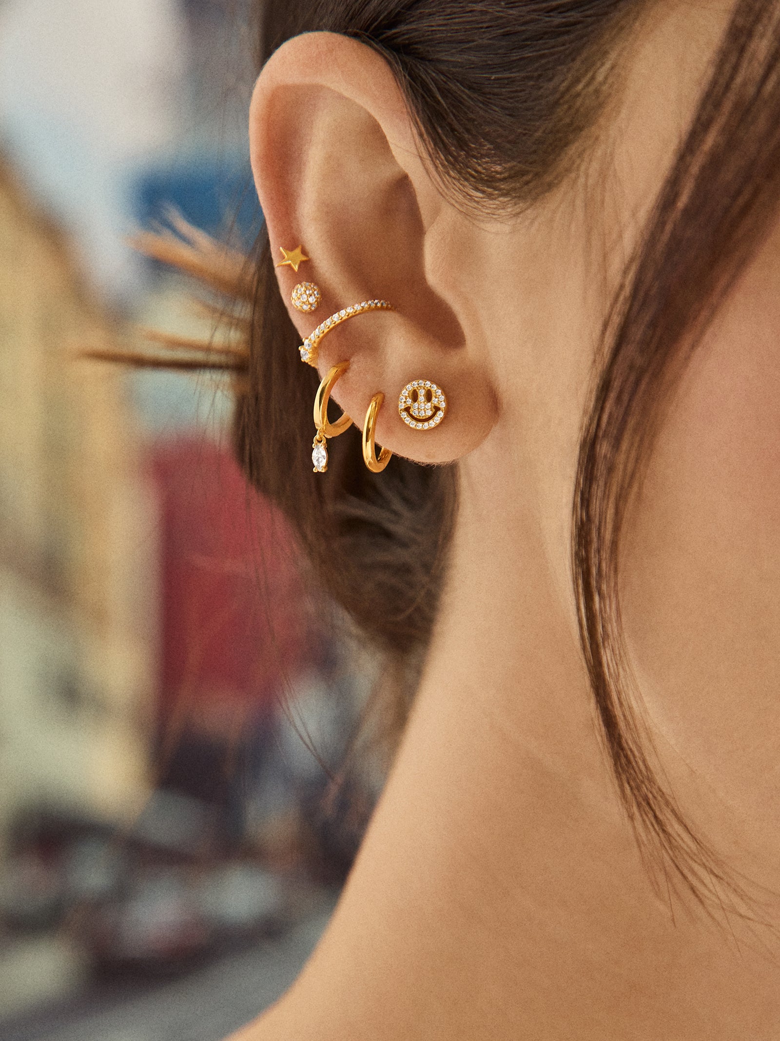 18K Gold Just For Fun Earrings - Pavé Smiley Face-Blues Comming