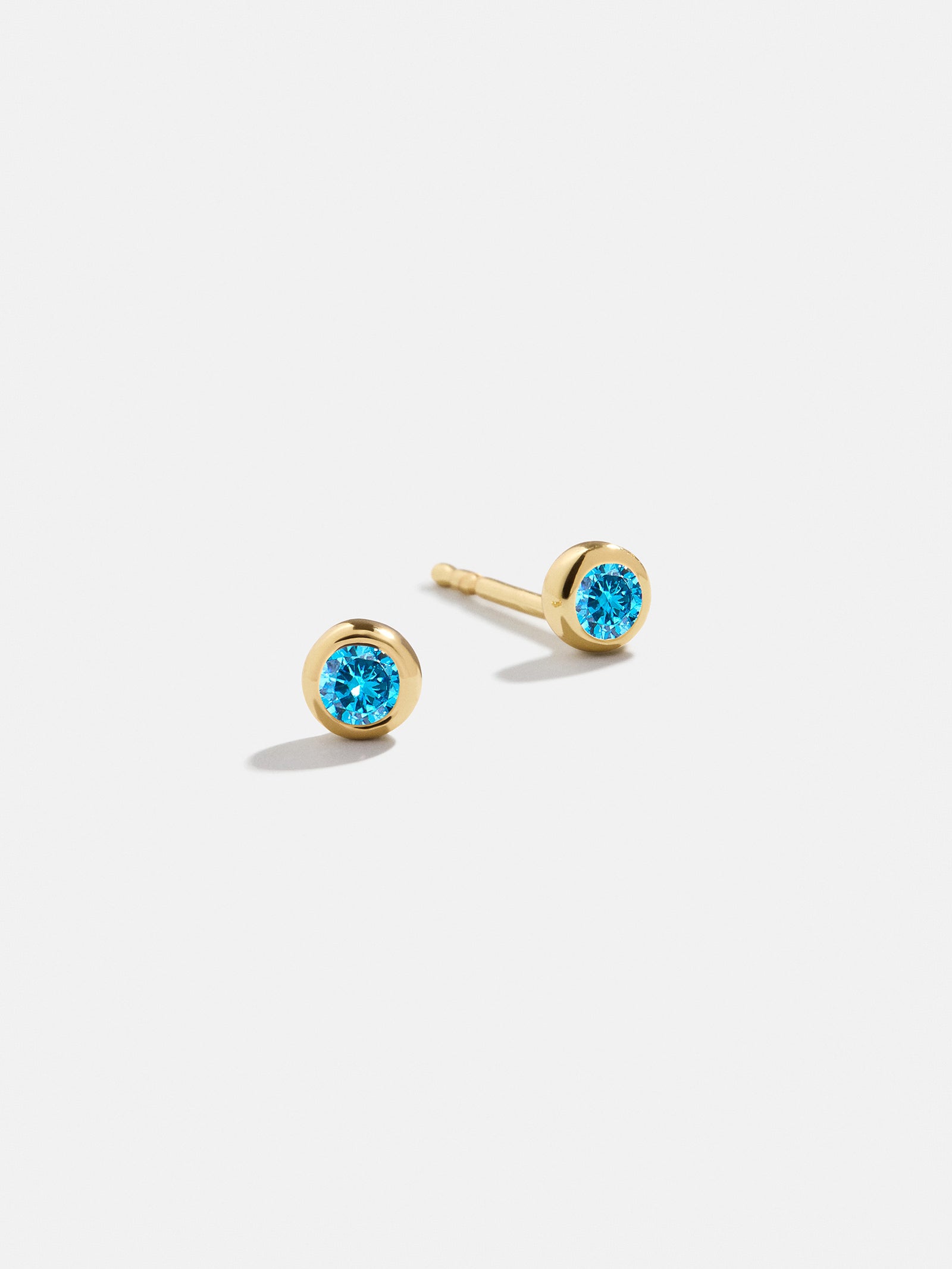 18K Gold Birthstone Stud Earrings - Blue Zircon-Blues Comming