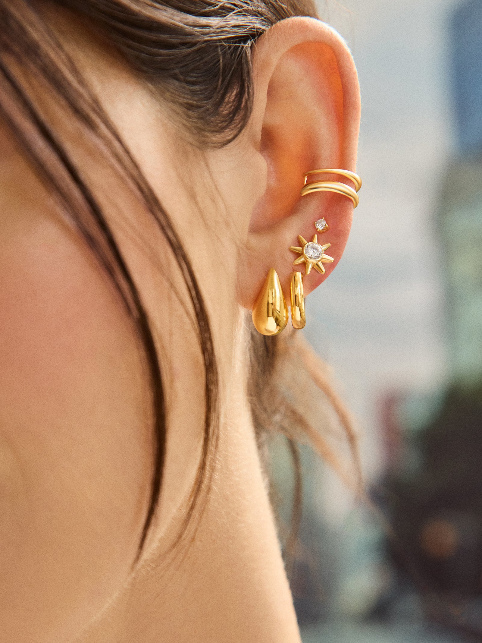 18K Gold Celestial Delicate Stud - Sun-Blues Comming