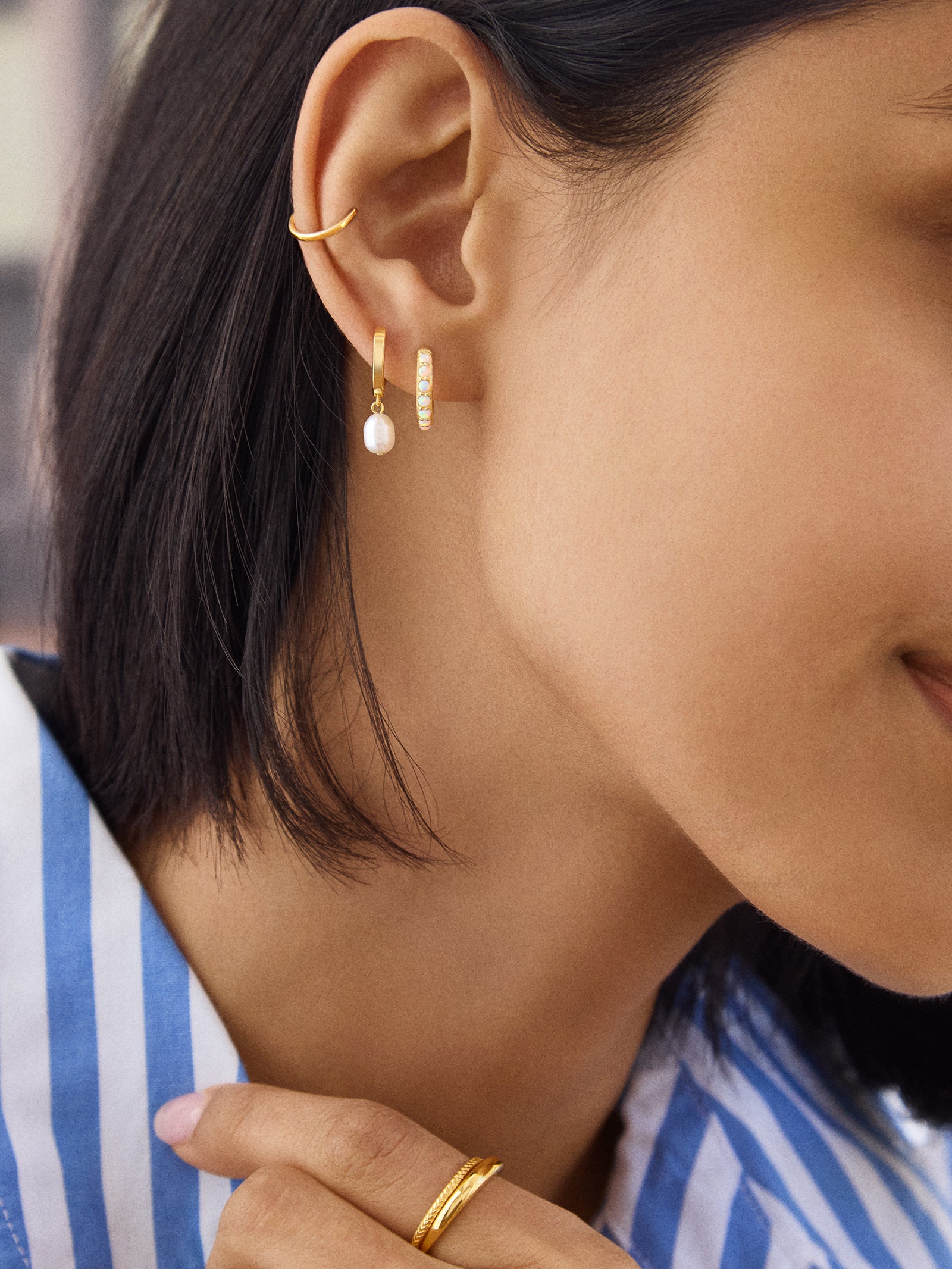 18K Gold Semi-Precious Huggie Earrings - Opal-Blues Comming