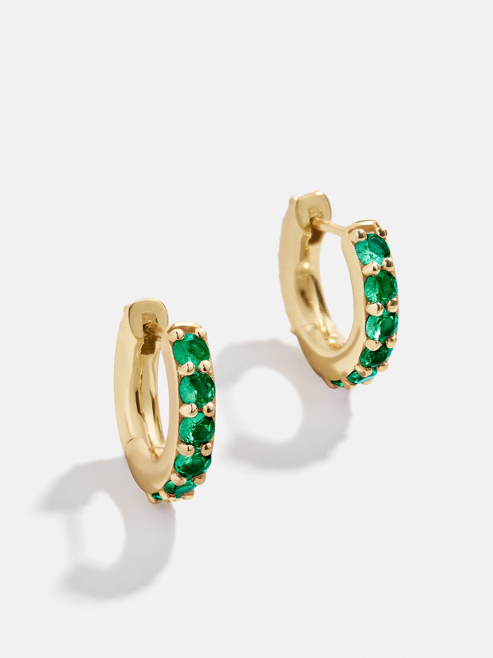 14K Gold Birthstone Huggie Earrings - Emerald