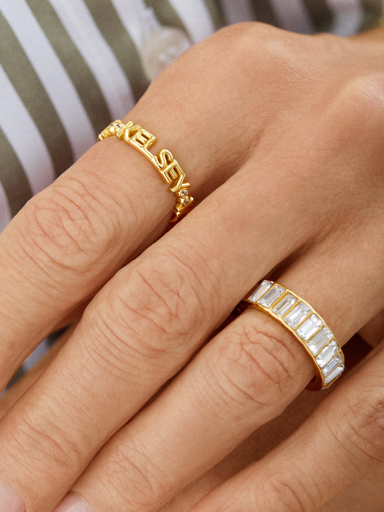 18K Gold Custom Nameplate Ring - 18K Gold. Pavé Cubic Zirconia Stones-Blues Comming
