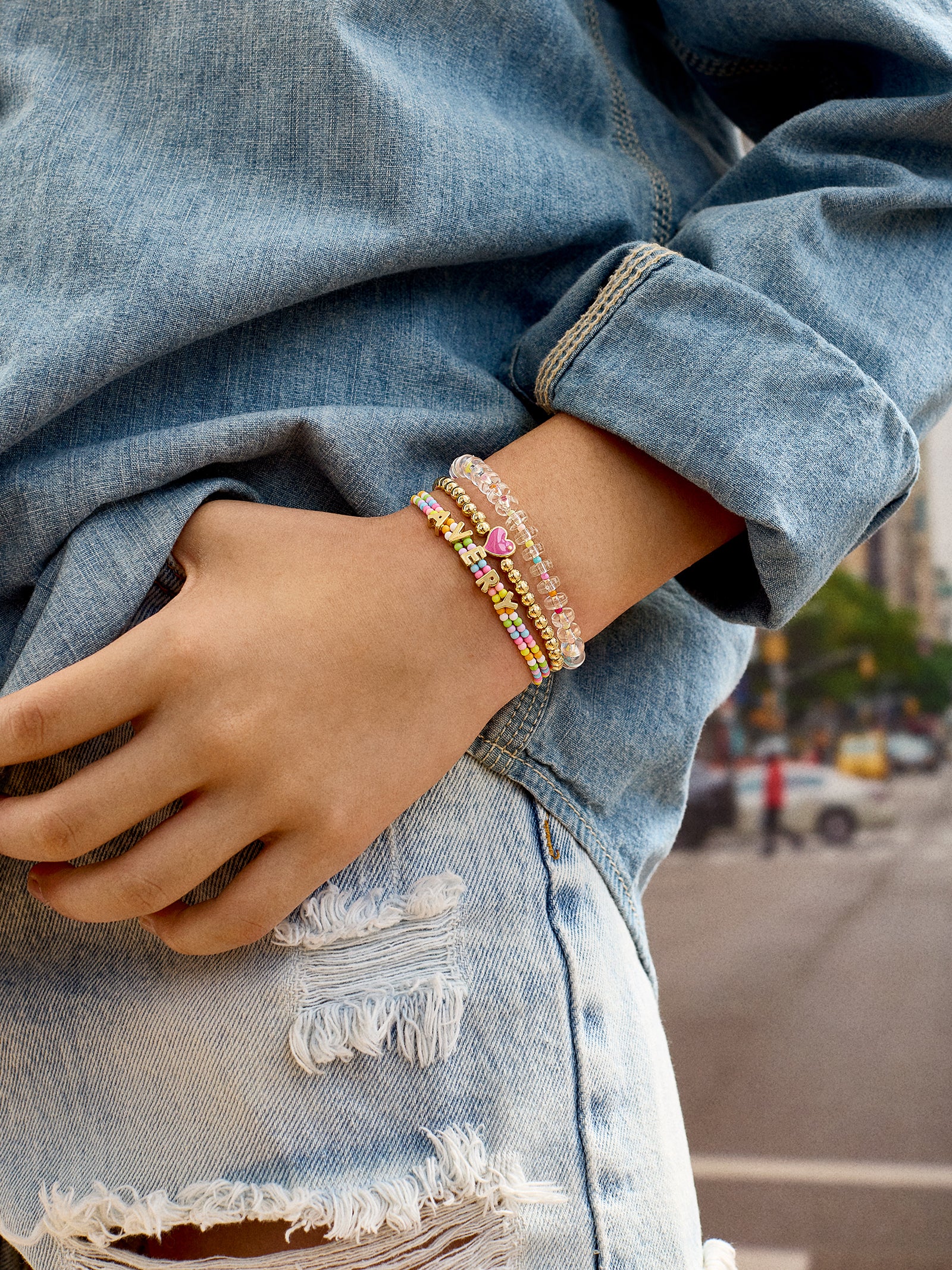 Bead Mine Kids' Custom Name Bracelet - Light Multi-Blues Comming