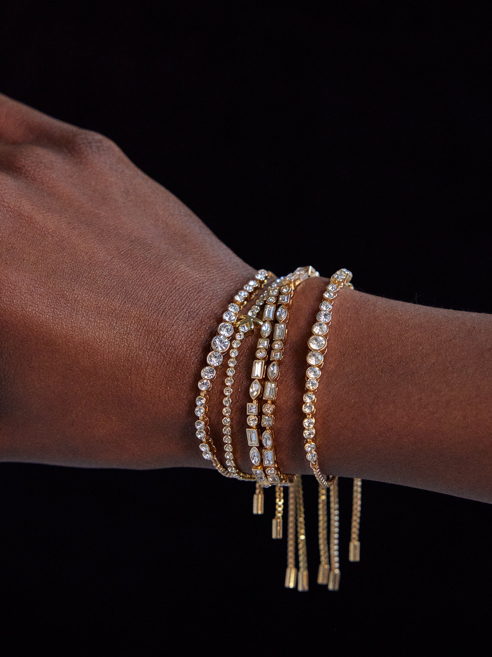 Daphne Pull Tie Bracelet - Gold/Pavé-Blues Comming