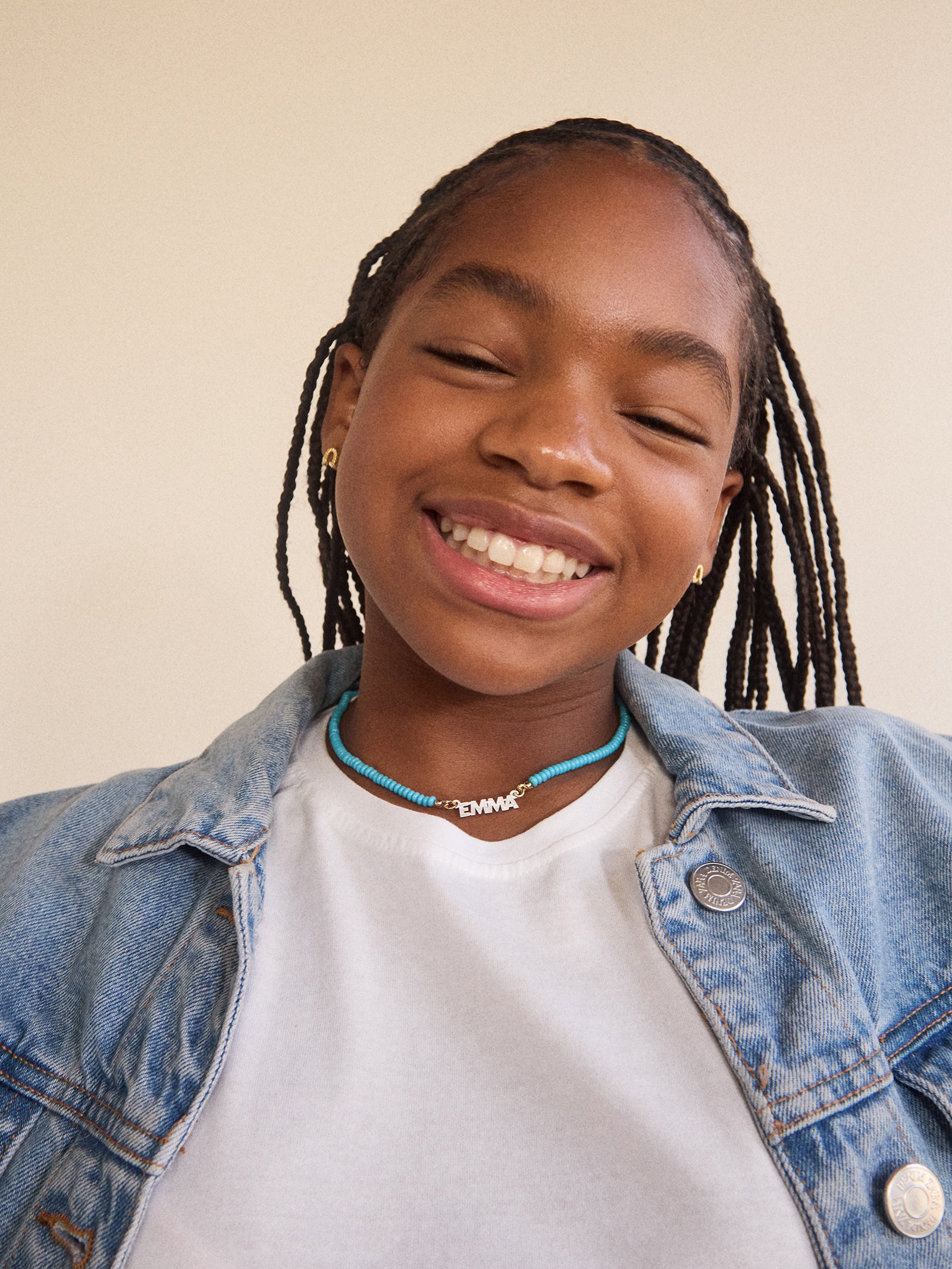 Beaded Kids' Custom Nameplate Necklace - Turquoise-Blues Comming