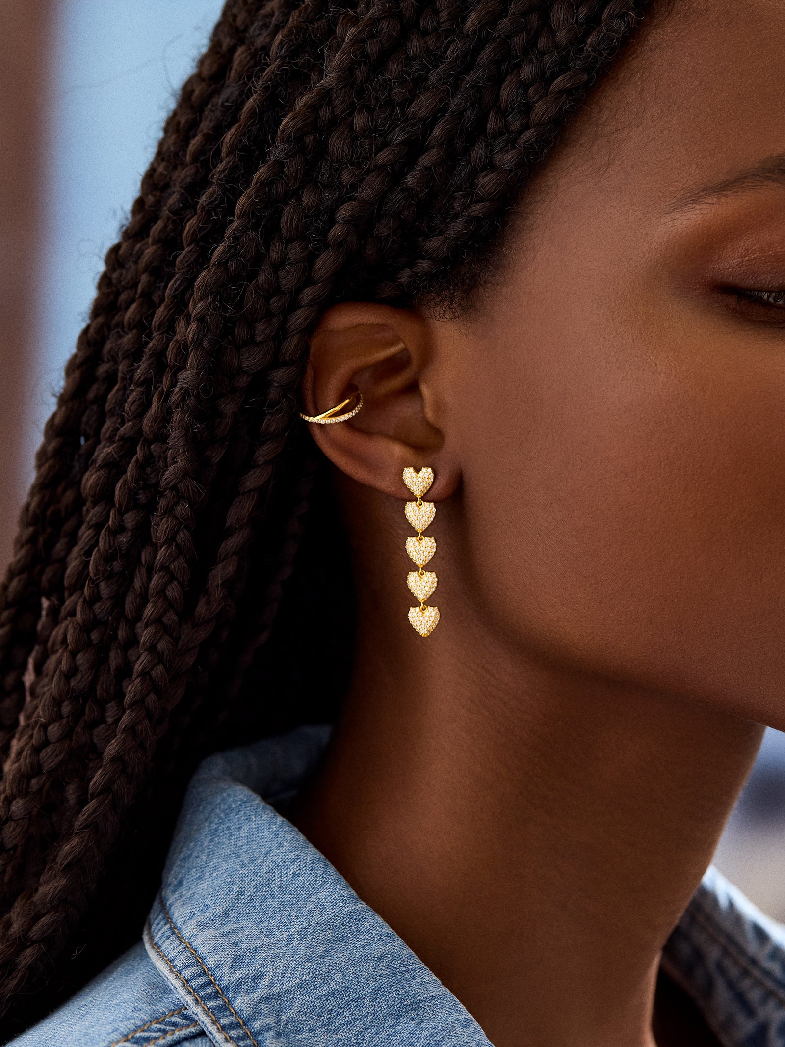 18K Gold Heart Drop Earrings - Heart-Blues Comming