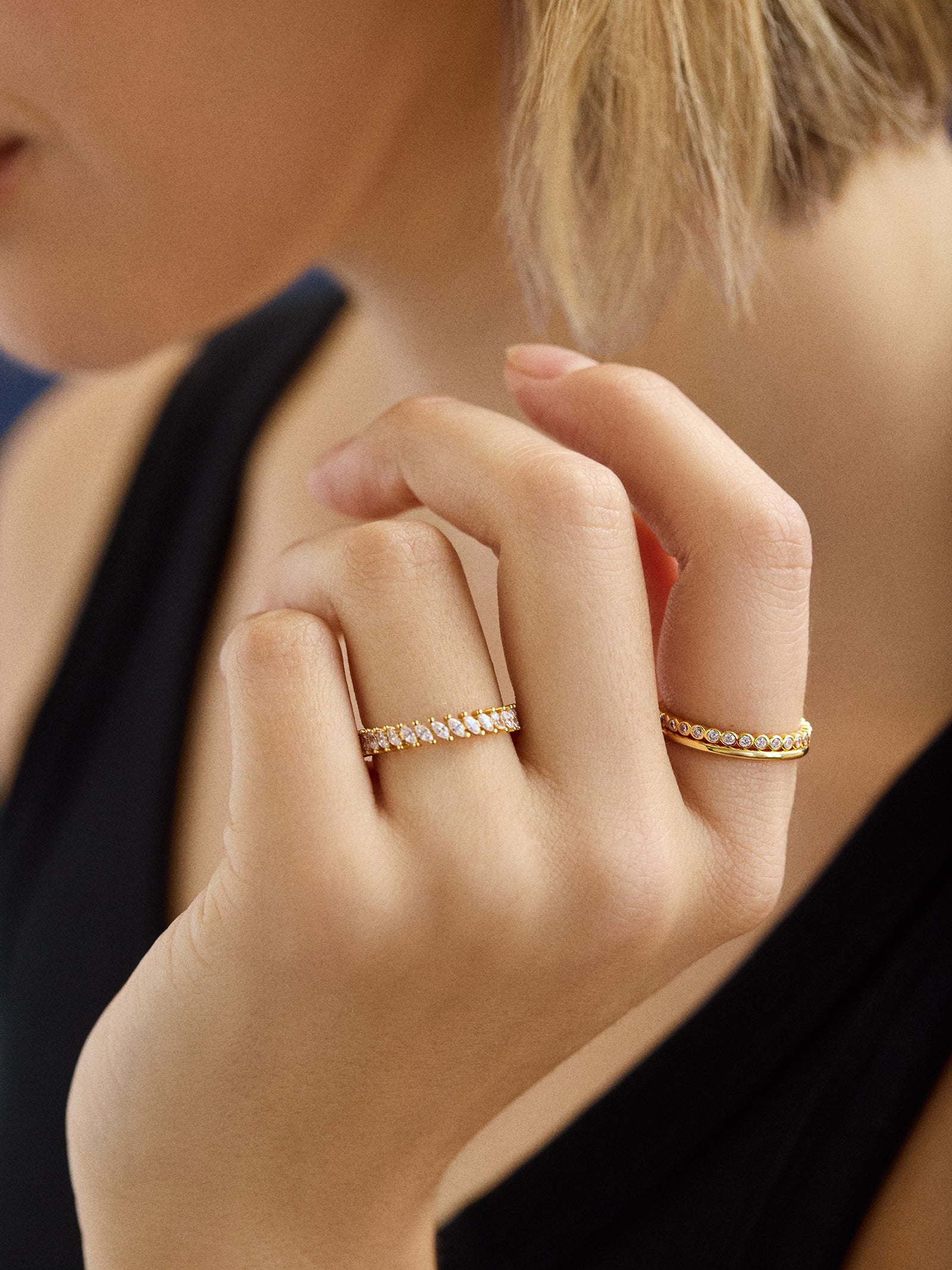 18K Gold Willow Ring Set - Gold/Pavé-Blues Comming
